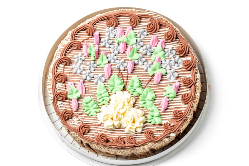 Decorated cake with floral frosting design
