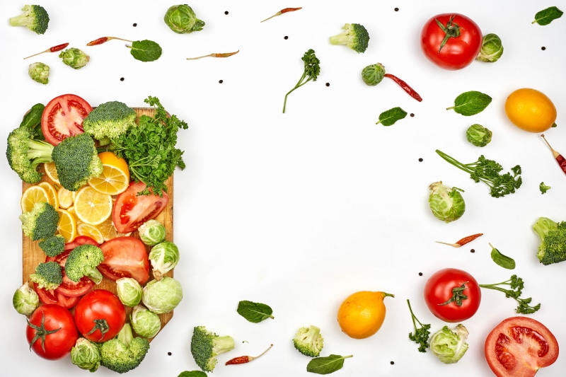Vegetables and Fruits on White Background