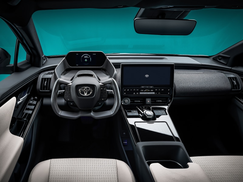 Toyota bZ4X Concept interior with steering wheel
