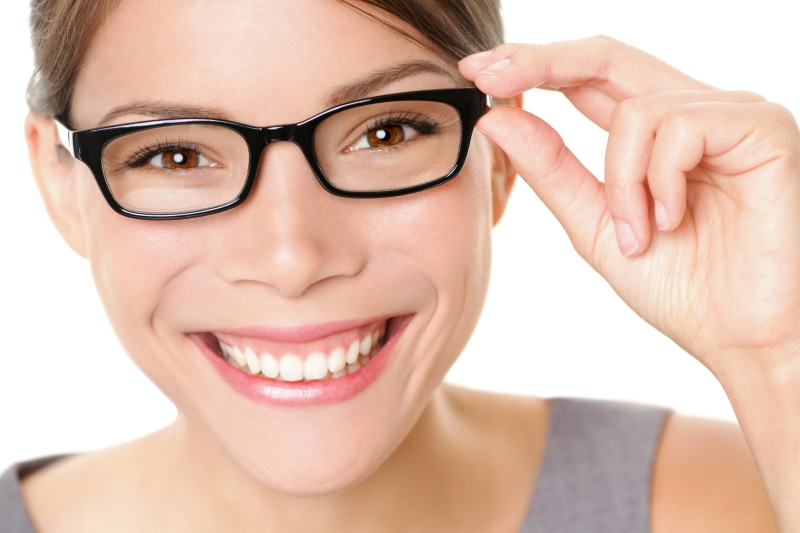 Woman wearing glasses smiling