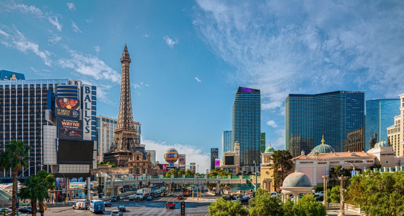 Las Vegas Strip with Eiffel Tower and Cosmopolitan