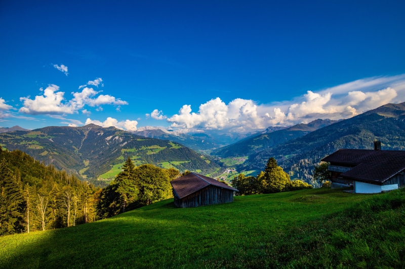 Houses in Furna, Switzerland Alps Scenery