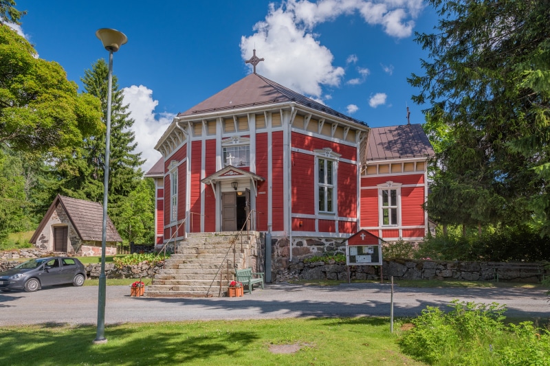 Kisko Church in Finland with Street Light