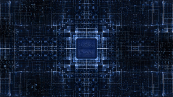 Digital circuit board with CPU and binary code