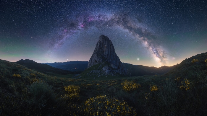 Mountain peak under the Milky Way at night, 4K