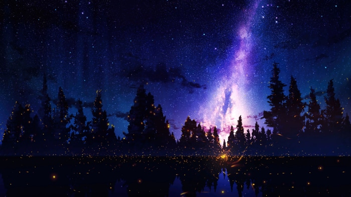 Anime starry night sky over a forest 4K