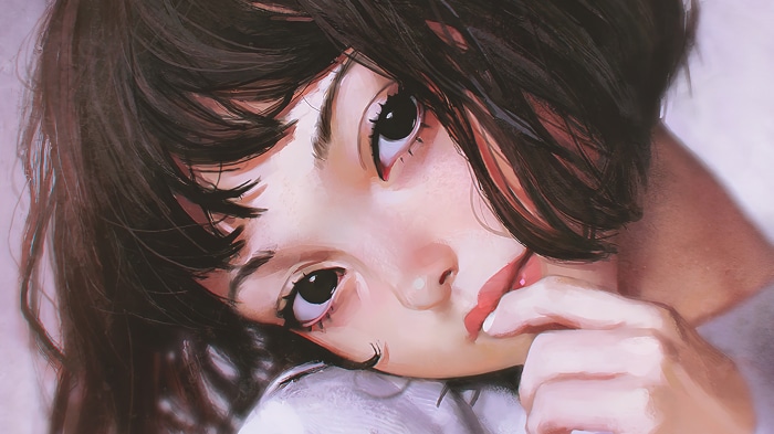 Cute anime girl with short dark hair, 4K