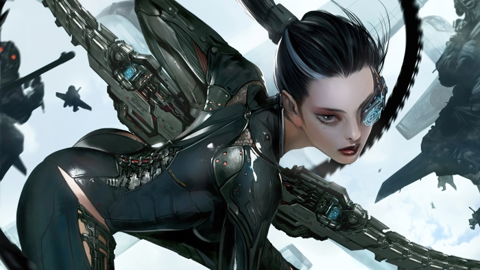 Sci-fi assassin girl with cybernetic enhancements