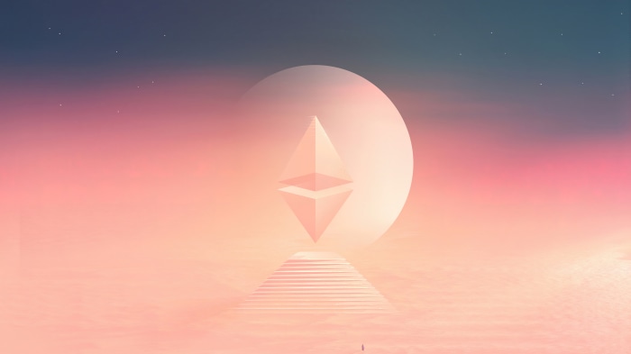 Ethereum symbol on stairs with moon background 4K