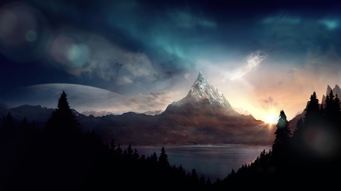 Mountain lake and forest scenery 4K