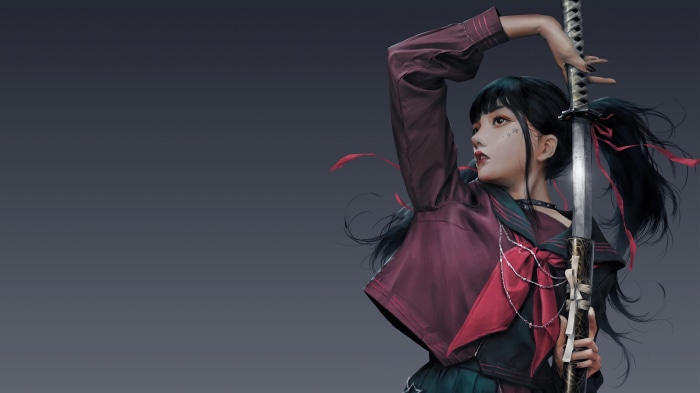Anime Girl Samurai with Katana 4K