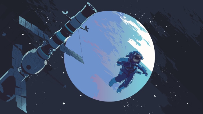Astronaut and Satellite near a Planet