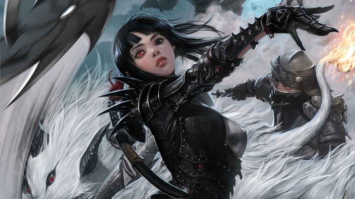 Fantasy Ninja Girl on White Creature 4K