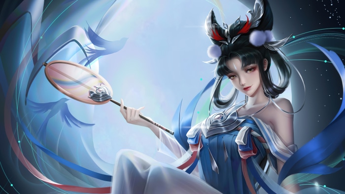Beautiful fantasy girl with fan 4K