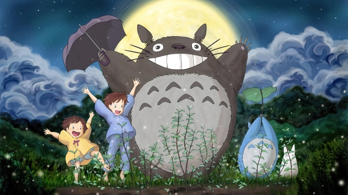 My Neighbor Totoro characters under the moon