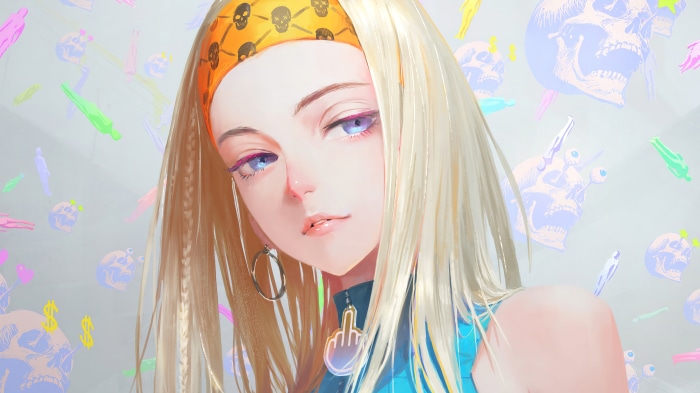 Anime girl with blonde hair and bandana 4K