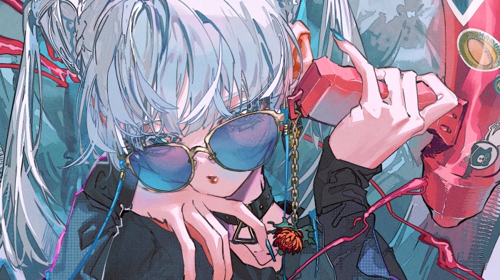 Anime girl with glasses and chains 4K
