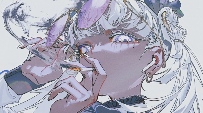 Anime girl smoking with sunglasses 4K
