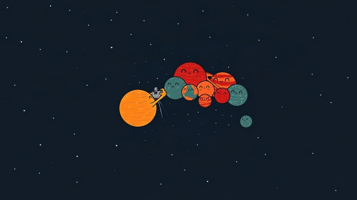 Cute planets in space taking a photo
