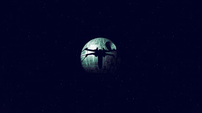 Death Star and X-Wing in space, 4K