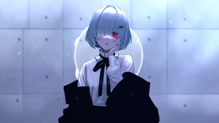 Anime Girl with Eyepatch and Red Eye 4K