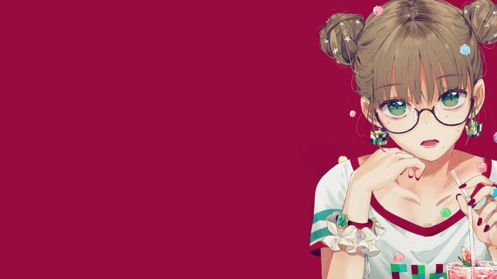 Cute anime girl with glasses and buns 4K