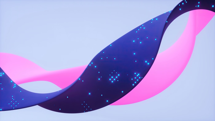 Abstract digital art with pink and blue ribbons and blue lights 4K