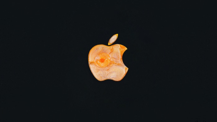 Apple logo made of fruit on black 4K