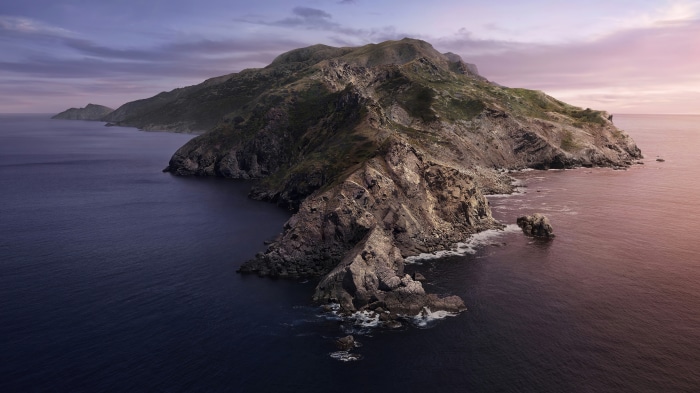 Mountainous island scenery with ocean and sky