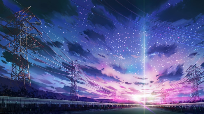 Anime Sunrise Over Road and Sky