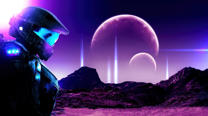 Master Chief from Halo on an alien planet 4K
