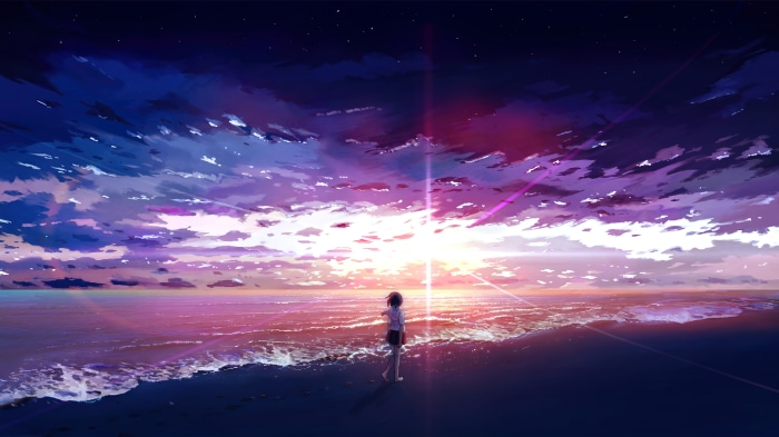 beach, waves, sunrise, anime, scenery, 4k, HD Wallpaper | Rare Gallery