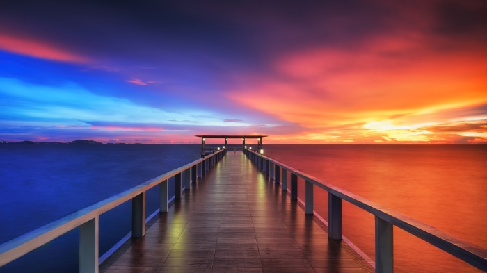 Pier at Sunset over the Ocean 4K