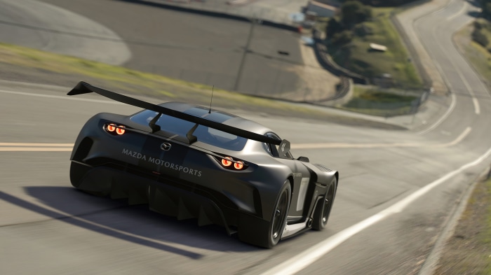 Mazda Motorsports car on a race track in Gran Turismo 7 4K