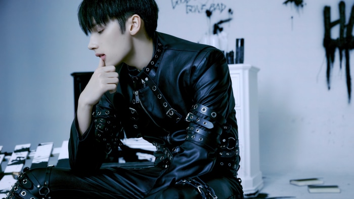 Hueningkai from Tomorrow X Together in Good Boy Gone Bad concept