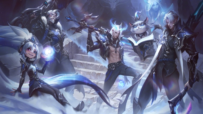 Viego, Zoe, Yuumi, Graves, and Aphelios from League of Legends 4K
