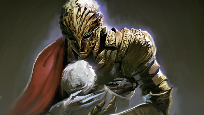Elden Ring character holding a person
