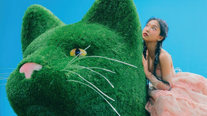 Yeri from Red Velvet with a giant grass cat