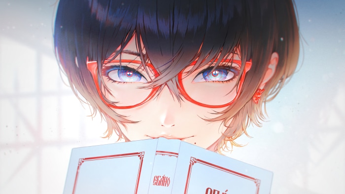 Anime girl with glasses reading a book 4K