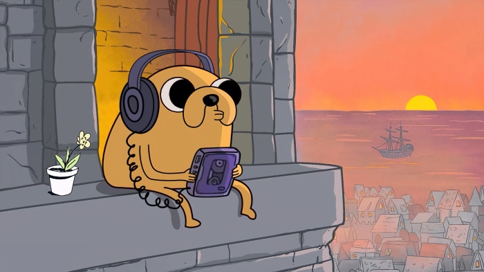 Jake from Adventure Time listening to music