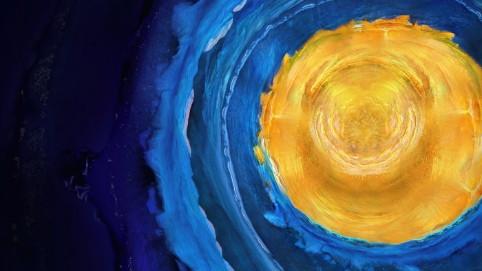 Abstract blue and yellow paint swirls 4K