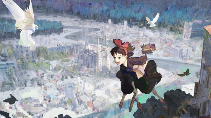 Kiki's Delivery Service anime girl flying with broom 4K