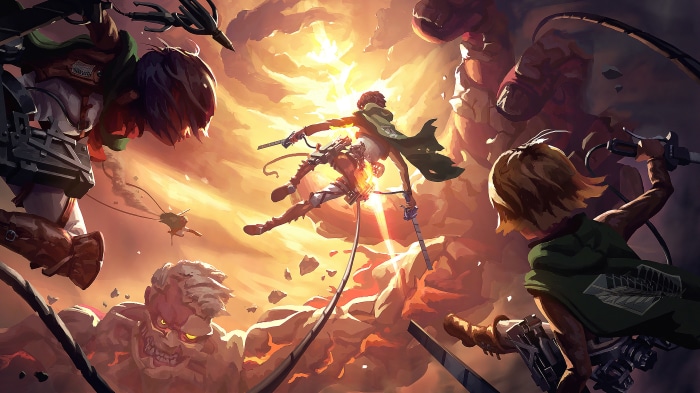 Attack on Titan characters fighting titans 4K