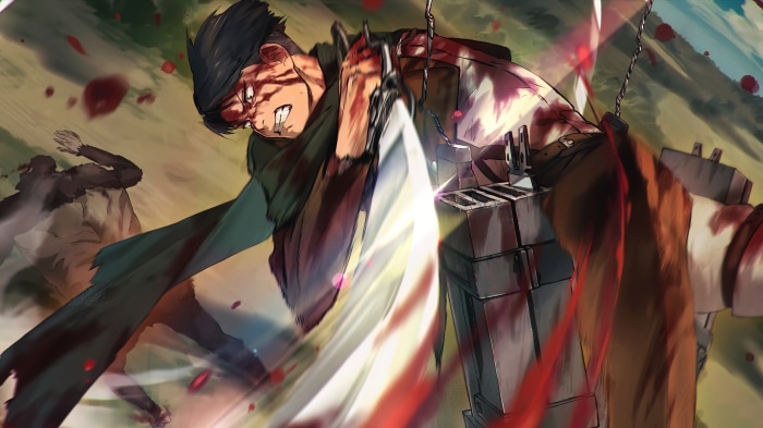 Levi from Attack on Titan fighting titans 4K