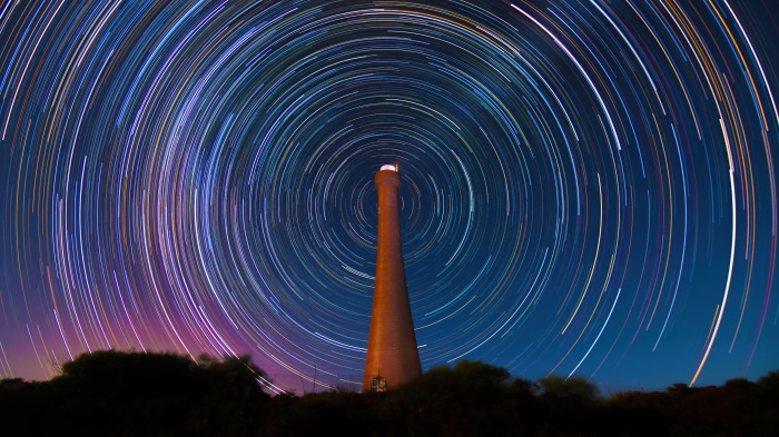 Lighthouse with Star Trails at Night in Guilderton, Australia 4K