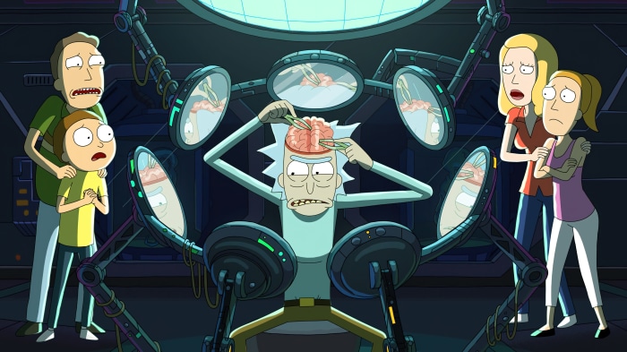 Rick Sanchez from Rick and Morty performing brain surgery