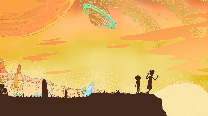 Rick and Morty in an alien landscape 4K