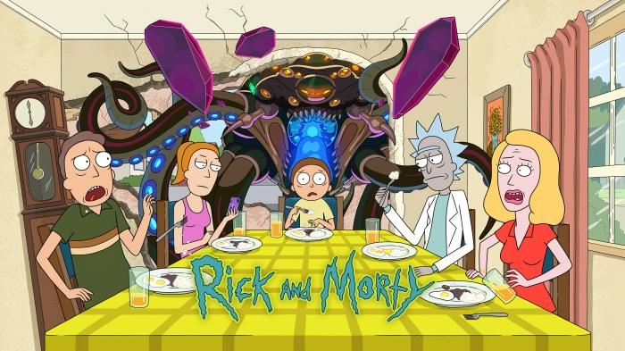 Rick and Morty family dinner with monster