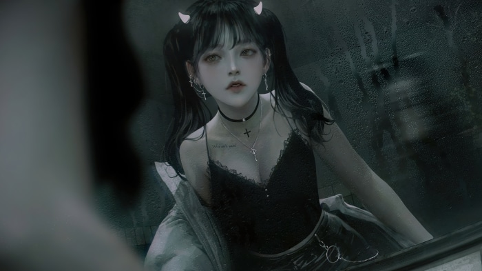 Anime girl with twin tails and devil horns