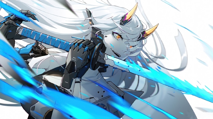 Anime Girl with White Hair and Katana